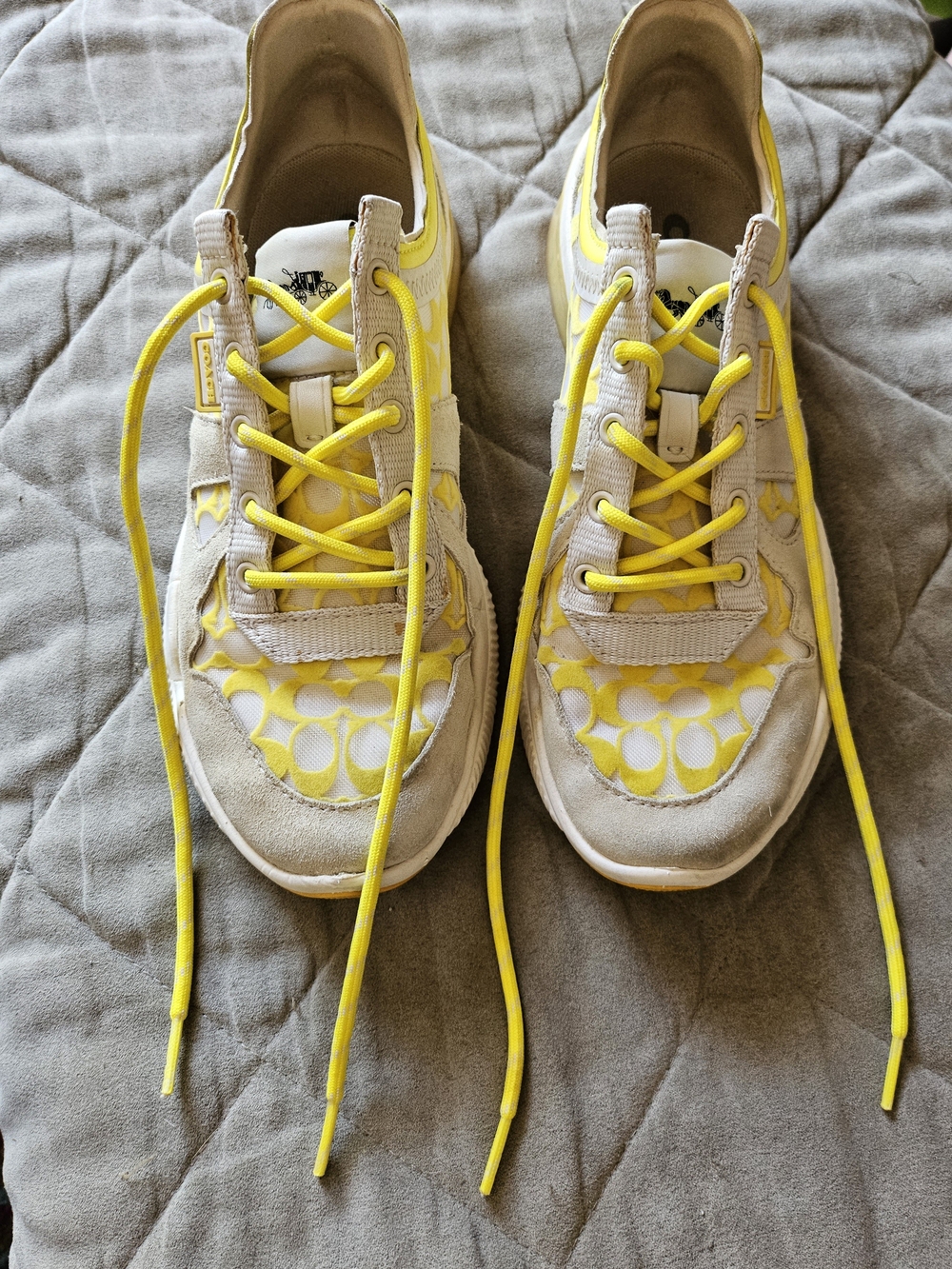 Coach Women's Yellow and Cream Patterned Sneakers